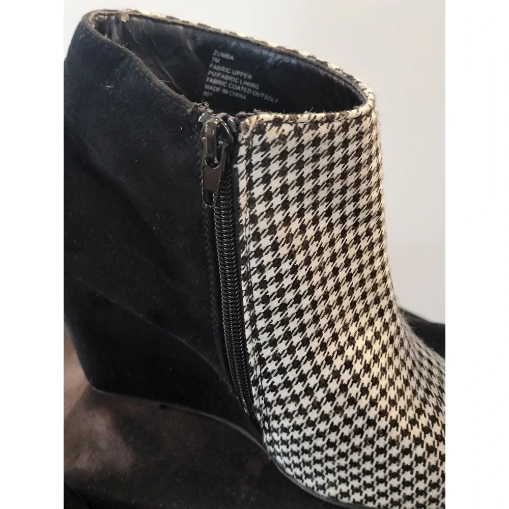 Madden Girl Zumba Houndstooth Wedge Booties Black White Ankle Boots 7M